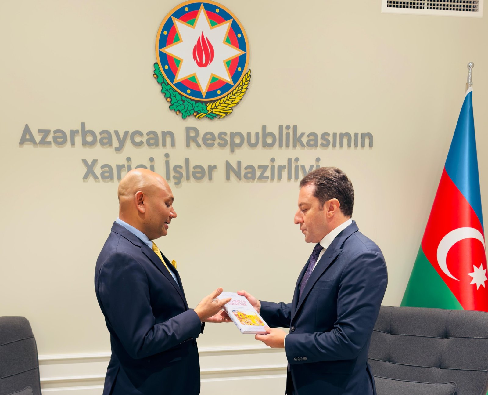Ambassador Abhay Kumar met H.E. Mr Elnur Mammadov, Deputy Minister of Foreign Affairs of Azerbaijan. They discussed India–Azerbaijan relations and matters of mutual interest. Ambassador Kumar presented him with a copy of Baku’s Temple of Eternal Fire, which explores the historical and cultural links between India and Azerbaijan through the Ateshgah Fire Temple.