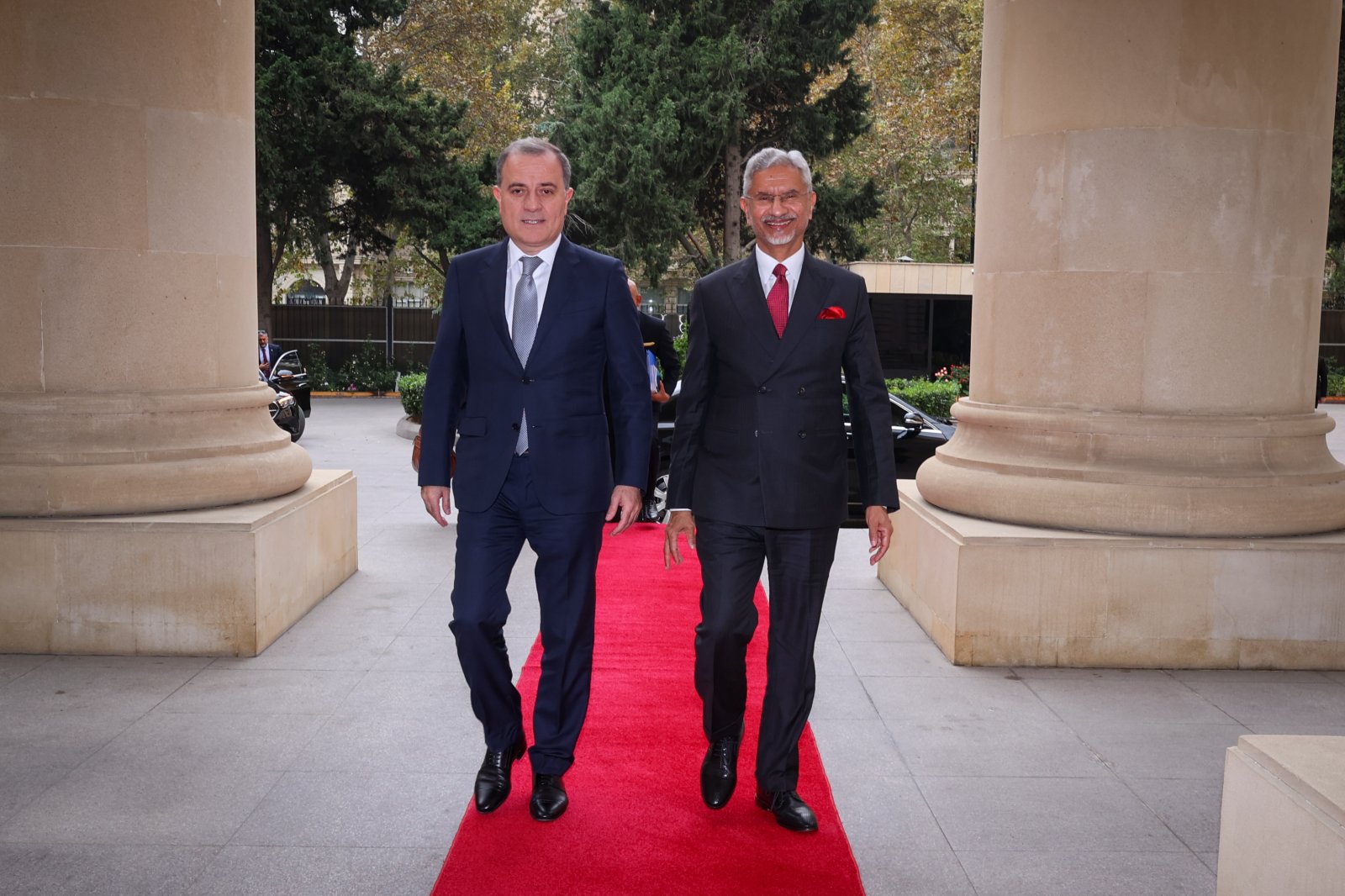 Dr S. Jaishankar, Honble External Affairs Minister of India is welcomed by H.E, Jeyhun Bayramov, FM of Azerbaijan 23.10.2026