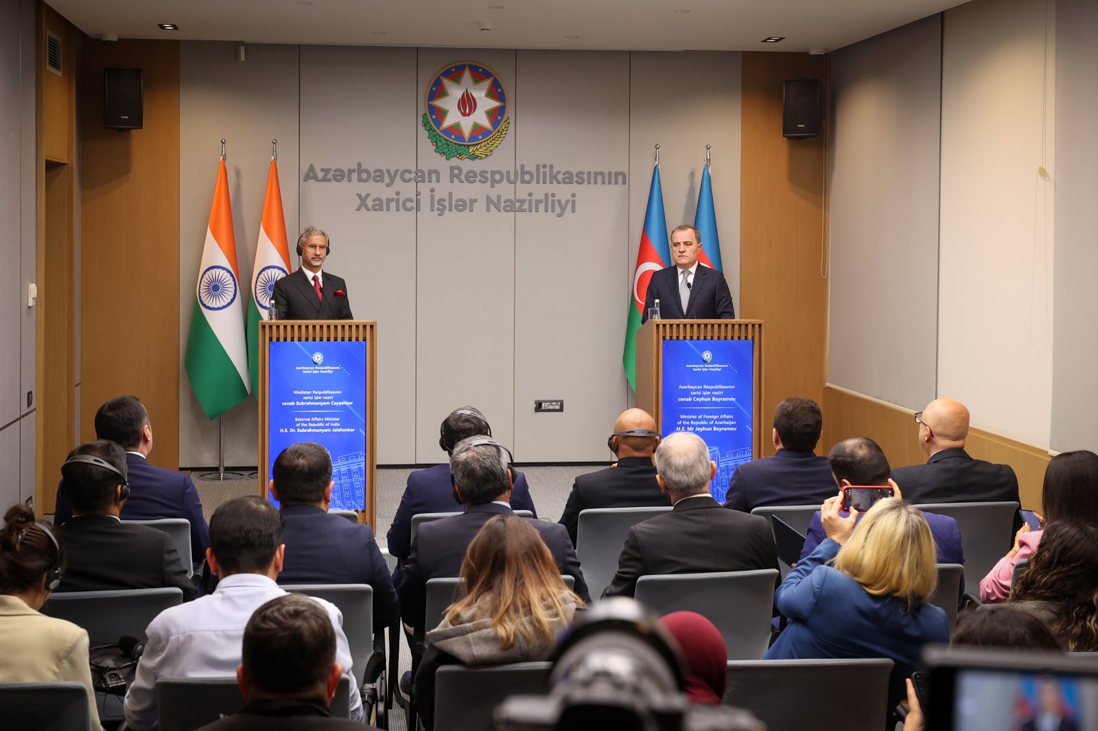 Dr S. Jaishankar, Honble External Affairs Minister of India jointly adress a Press Briefing with H.E, Jeyhun Bayramov, FM of Azerbaijan 23.10.2026