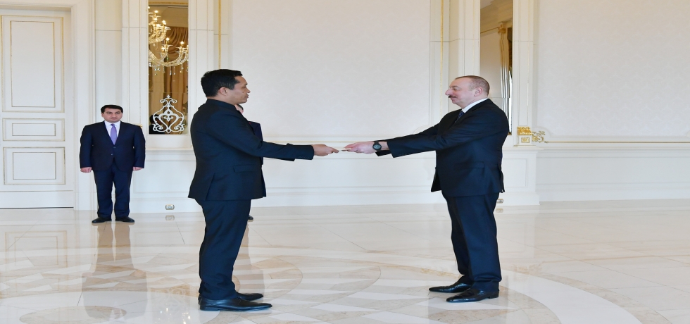 Presentation of credentials by Ambassador B. Vanlalvawna to Azerbaijani President Ilham Aliyev (11 March 2019)