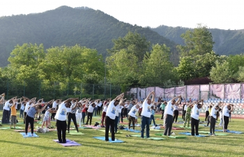 Embassy of India in Baku with support from ICCR Delhi and in association with Executive power of Gabala City and Art of Living held a Yoga Session under picturesque valley of Gabala city, Azerbaijan on 15 June 2019.