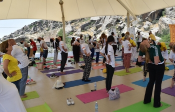 Embassy of India in Baku in association with Gobustan National Historical Artistic Preserve and Classical Yoga School organized a Yoga Session at Gobustan in the hilly terrains in the forenoon of 16 June 2019. 