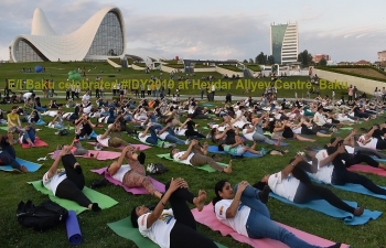 Embassy of India, Baku organized an enriching Yoga Session at the heart of Baku city at Heydar Aliyev Centre