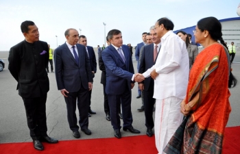 Hon'ble Vice President of India is being received on arrival by Azerbaijani Deputy Prime Minister