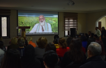 As part of the celebration of 'International Year of Millets-2023', the Embassy has been organising a focused one-week millet campaign from 22-28 January 2023. On the last day of the focused campaign, millet dishes were served to the Yoga practitioner of Classical Yoga School on 28.01.2023 at the Embassy premises. About 60 yoga practitioner enjoyed the millet cuisine. Mr. Vinay Kumar, Cd'A briefed the audience about the background for the celebration of 2023 as the 