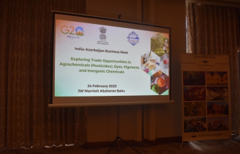 Embassy of India, Baku in association with Chemexcil organized a hybrid event titled “India-Azerbaijan: Exploring Trade Opportunities in Dyes, Pigment, Inorganic Chemicals and Agrochemicals” in on 24 February 2023 with participation of representatives of Azerbaijani and Indian companies in order to explore the potential for business cooperation in this sector. About 20 Azerbaijani companies gathered in JW Marriott Absheron Baku to attend the event in physical mode, while their Indian counterparts joined the event in virtual mode. Mission also used the opportunity to promote the International Year of Millets 2023 and brochures on millets were distributed among the participants. 
